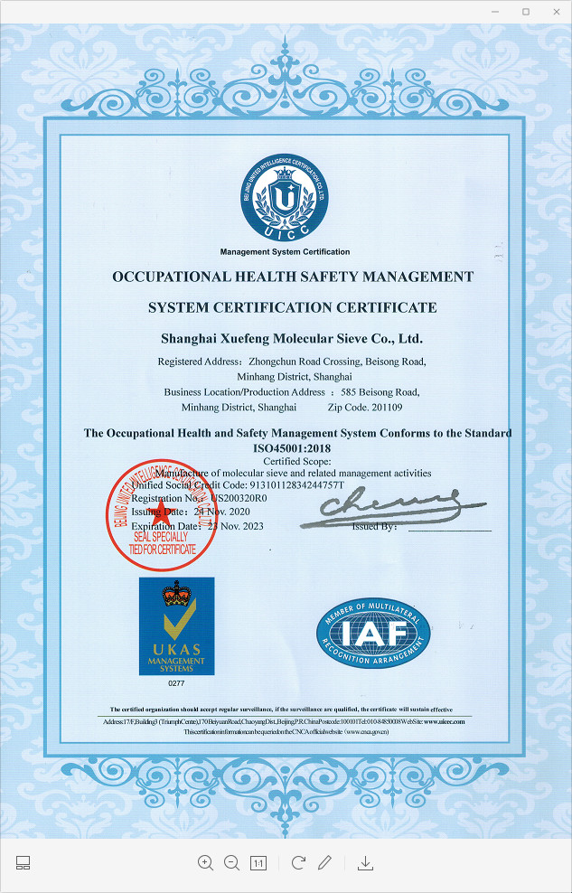 Cina Shanghai Snowpeak Molecular Sieves Co. Ltd Sertifikasi